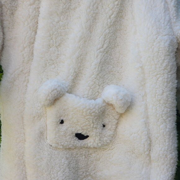 3-6 mths Baby Polar Bear fuzzy Sherpa Bunting One-piece Snowsuit - Picture 2 of 5